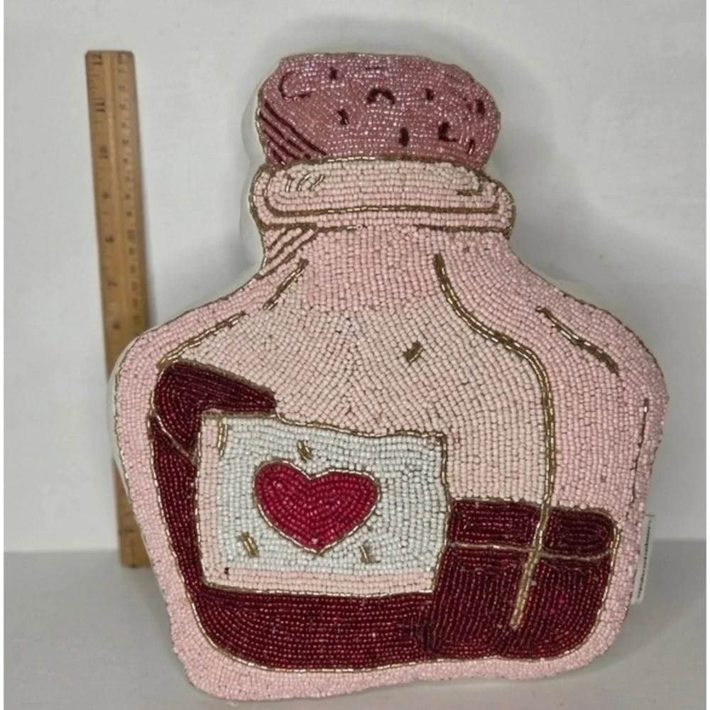 Cupcakes And Cashmere Pink Beaded Love Potion Bottle‎ Pillow Valentines Day
